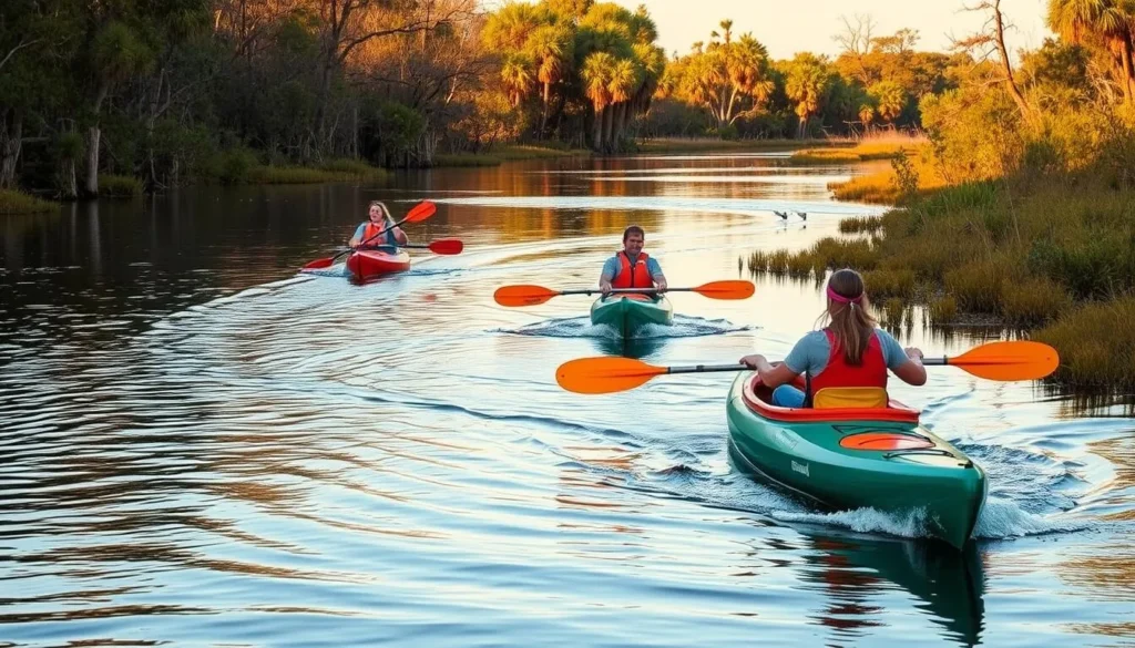 Kayaking at Armand Bayou Nature Center with cypress trees and wildlife Kayaking at Armand Bayou Nature Center with cypress trees and wildlife
