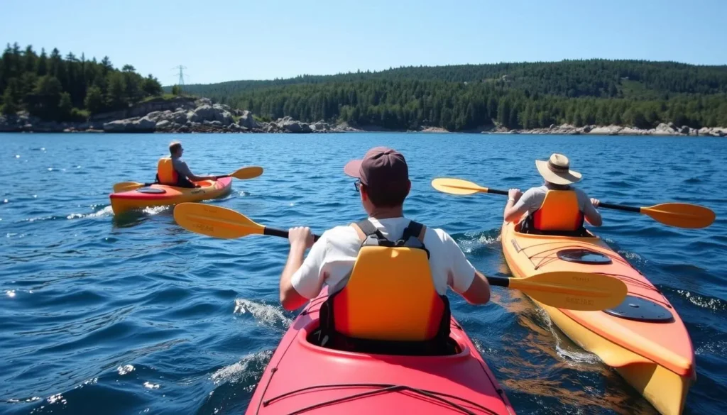 Kayaking in Penobscot Bay near Castine, Maine with coastal scenery