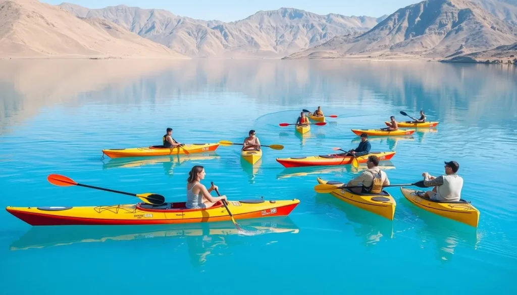 Kayaking on Lake Sidi Madyen near Zaghouan with mountains in the background Kayaking on Lake Sidi Madyen near Zaghouan with mountains in the background