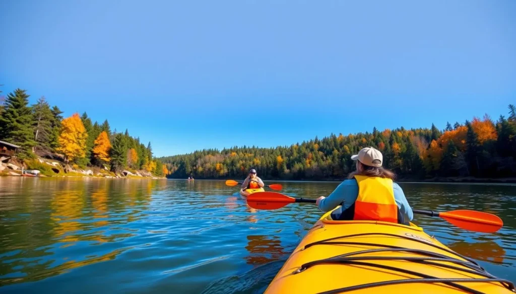 Kayaking on the Grand River in Kitchener with forested shoreline