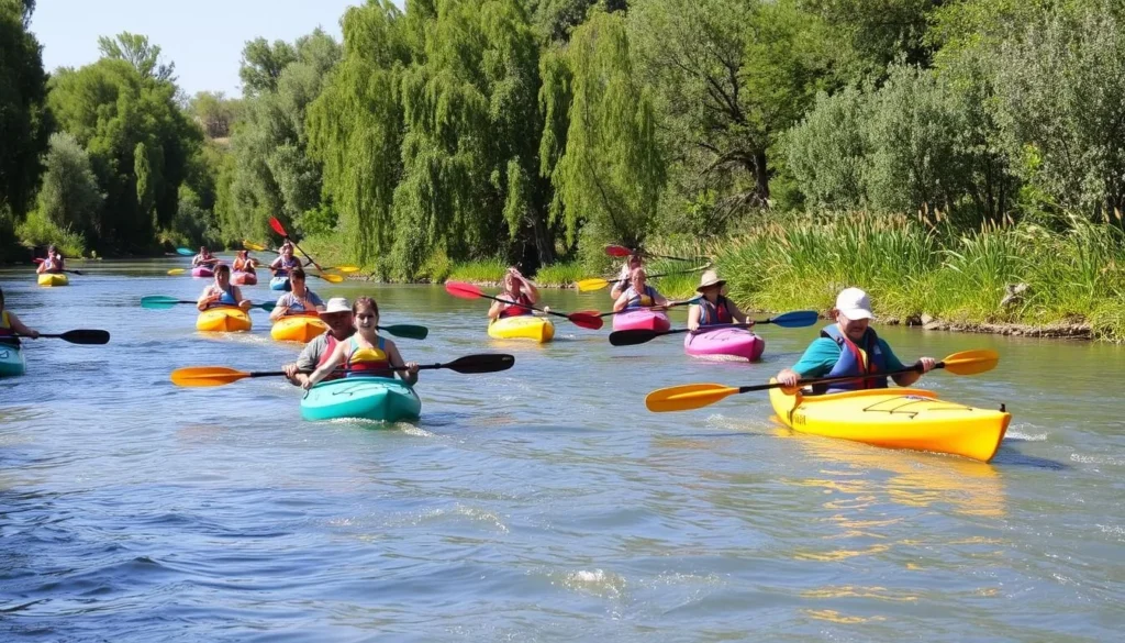 Kayaking on the Jordan River near Tiberias with lush vegetation on both banks Kayaking on the Jordan River near Tiberias with lush vegetation on both banks