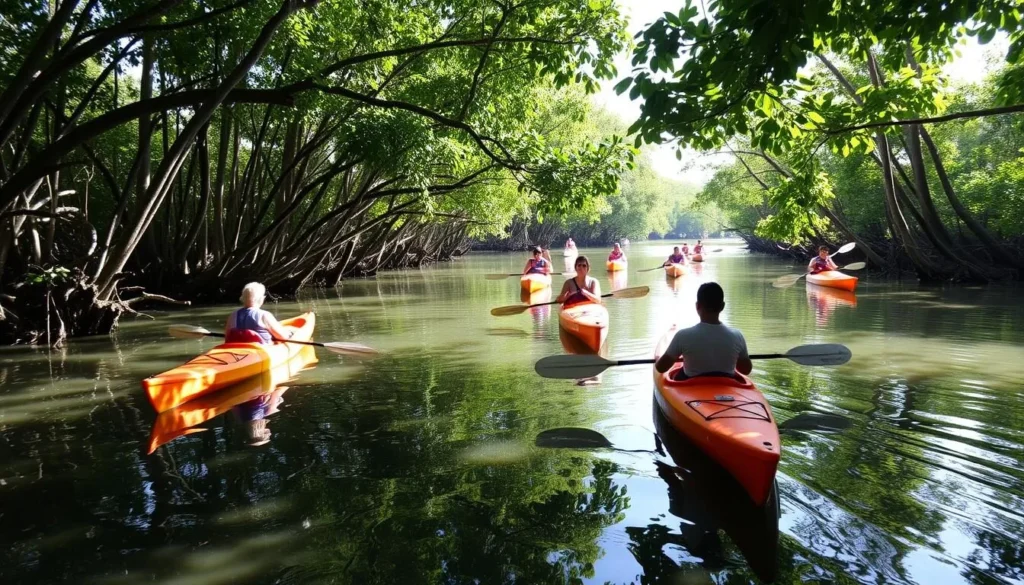 Kayaking through mangrove lagoons on Kakarativu Island