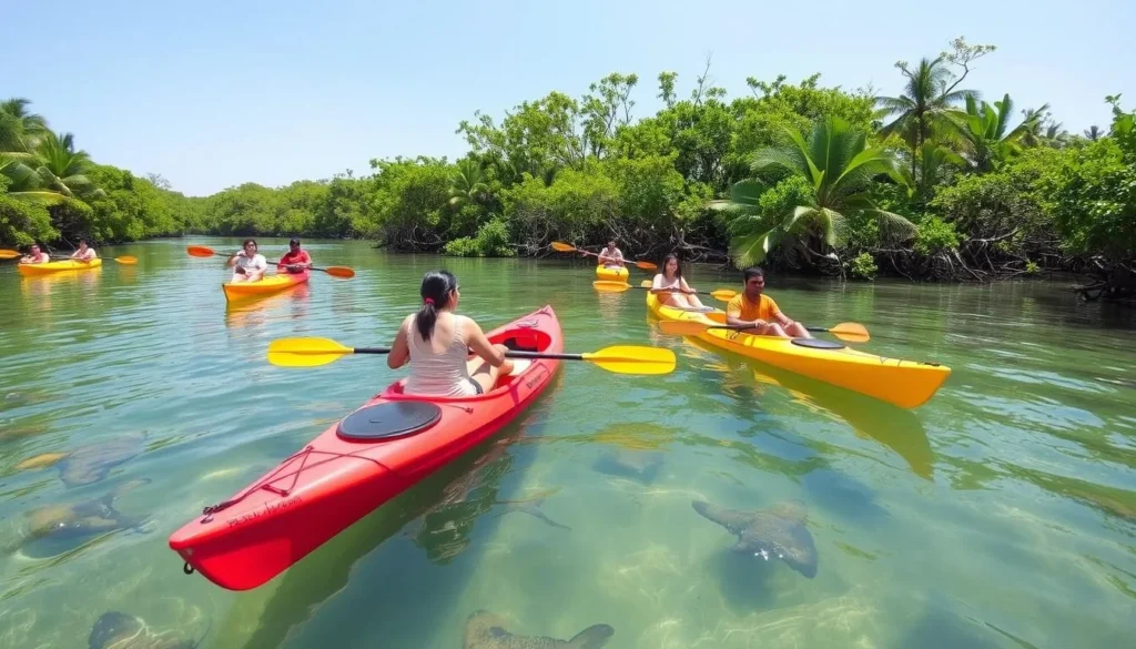 Kayaking through mangroves around Velanai Island Kayaking through mangroves around Velanai Island