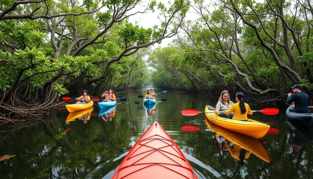 Kayaking through mangroves in Pantanos de Centla Biosphere Reserve, Tabasco