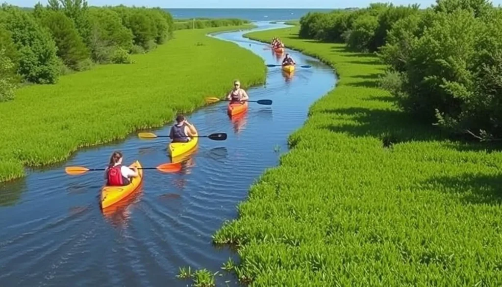 Kayaking through marshes at Rondeau Provincial Park on Lake Erie Shoreline Ontario