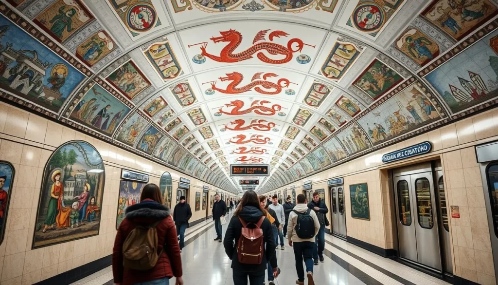 Kazan metro station interior showing Tatar architectural elements and modern design