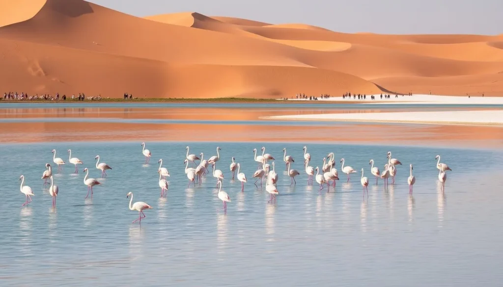 Khenifiss National Park lagoon with flamingos near Tan-Tan Morocco
