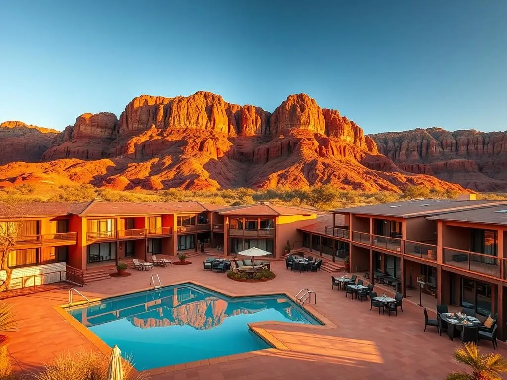Kings Canyon Resort accommodation with red desert backdrop and modern facilities in Watarrka National Park