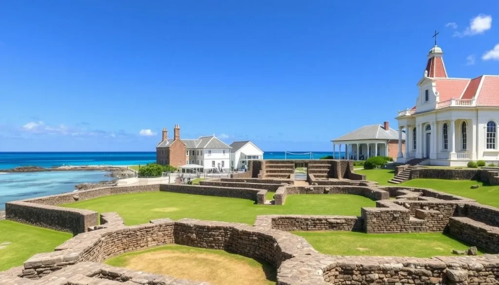 Kingston UNESCO World Heritage site with historic buildings and ruins on Norfolk Island