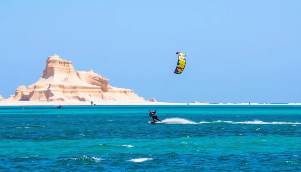 Kitesurfing at Fuwairit Beach near Madinat Ash Shamal