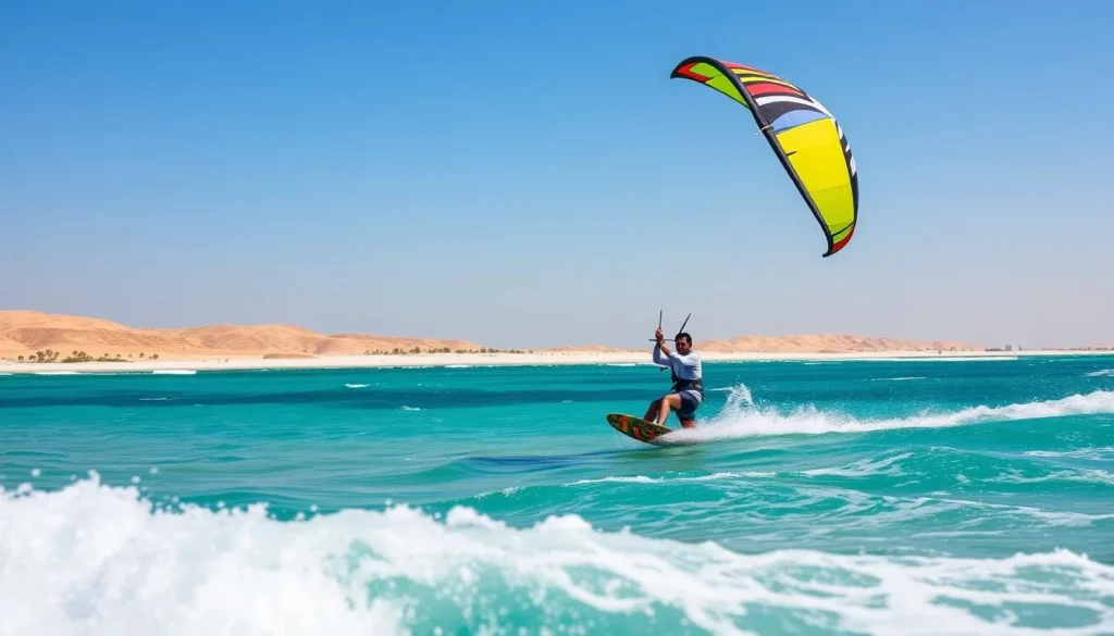 Kitesurfing on Masirah Island with strong winds and perfect conditions