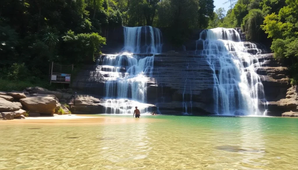 La Pajcha waterfall near Samaipata with natural swimming pool and sandy beach