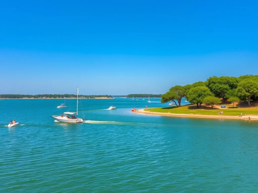Lake Grapevine with boats and recreational activities in Grapevine Texas