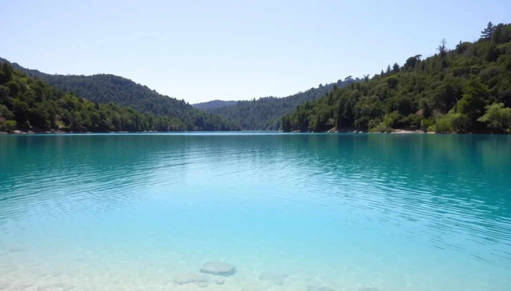 Lake Kaco during dry season with crystal clear turquoise waters