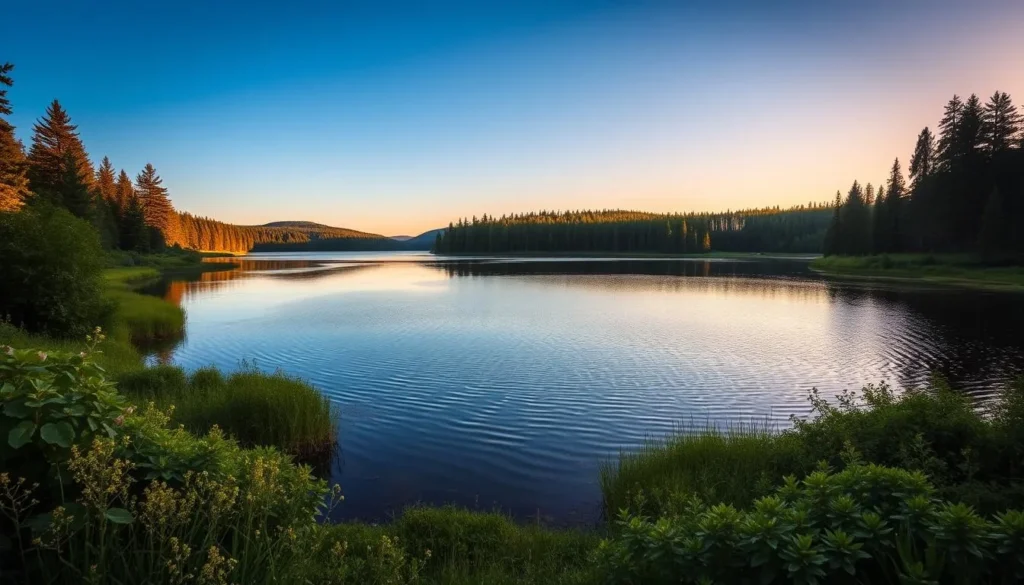 Lake Keltma during summer with lush green surroundings