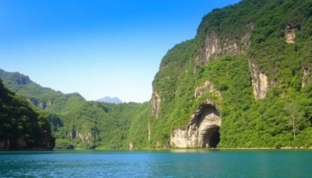 Lake Tage connected to Lake Paniai by a natural tunnel, surrounded by green hills