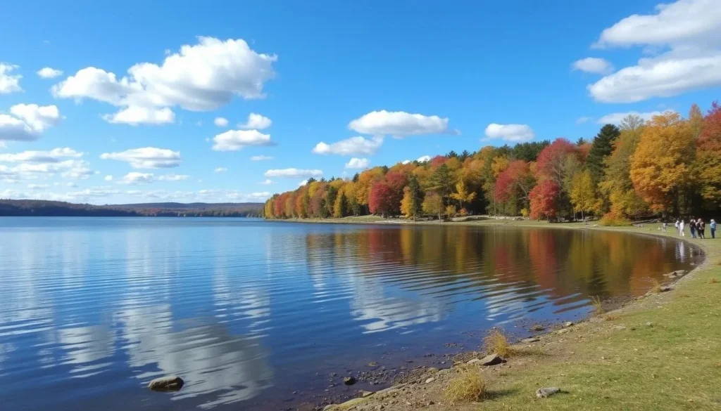 Lake Talquin in autumn with colorful foliage reflecting on calm water Lake Talquin in autumn with colorful foliage reflecting on calm water