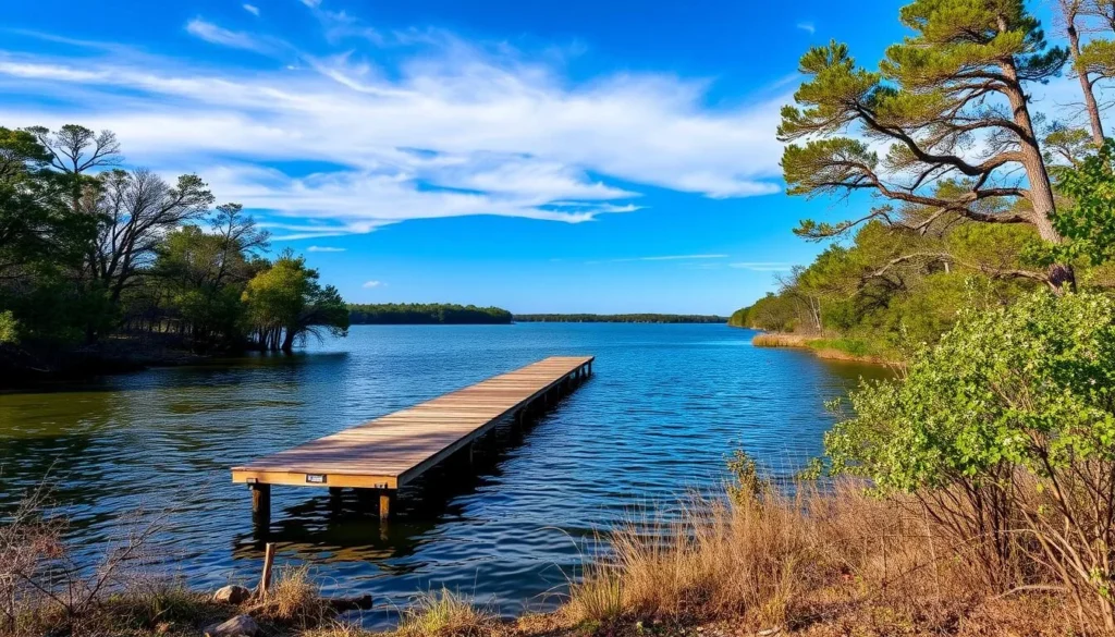 Lake Weatherford with its floating boardwalk and surrounding nature Lake Weatherford with its floating boardwalk and surrounding nature
