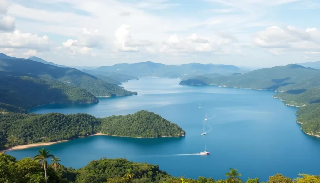 Lake Yojoa surrounded by mountains near Villanueva Honduras Lake Yojoa surrounded by mountains near Villanueva Honduras