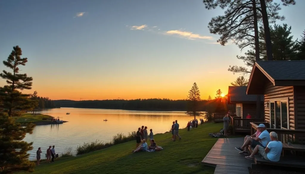 Lakeside accommodations near Lake June in Winter with view of the lake at sunset