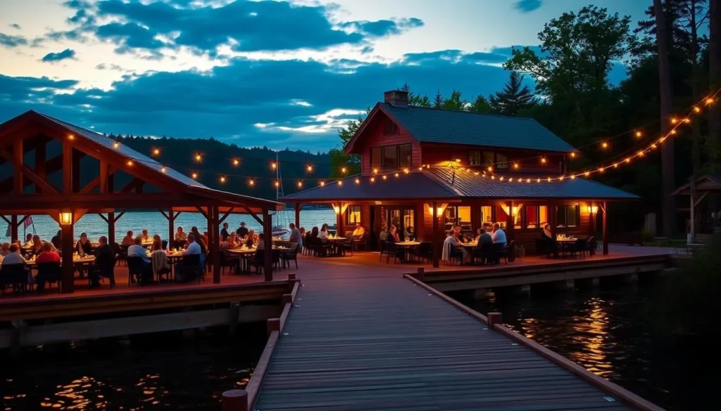 Lakeside restaurant at Dale Hollow Lake with outdoor dining deck Lakeside restaurant at Dale Hollow Lake with outdoor dining deck