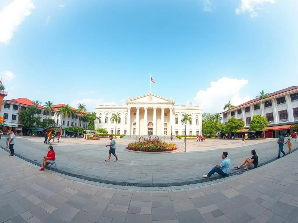 Lapangan Merdeka (Freedom Square) in Binjai, Indonesia, showing the central civic space with people relaxing