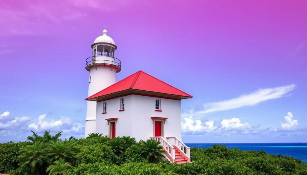 Las Cabezas de San Juan lighthouse in Fajardo standing tall against blue sky