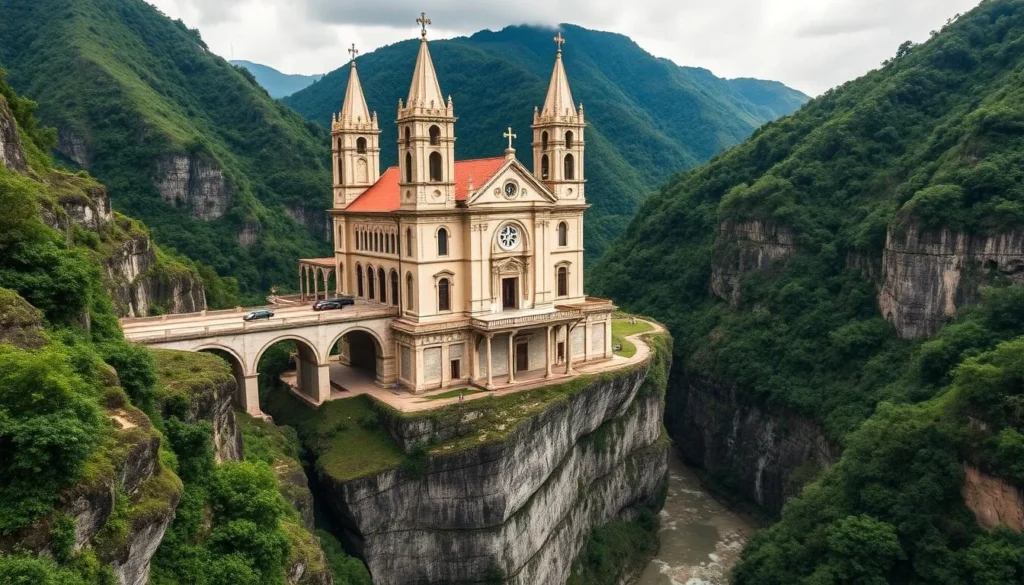Las Lajas Sanctuary near Pasto Colombia built over a river gorge