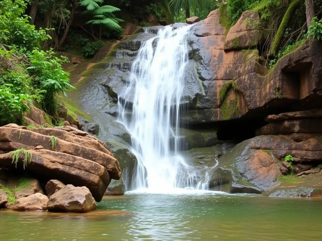 Lily Waterfall near Ampefy with cascading water and lush vegetation