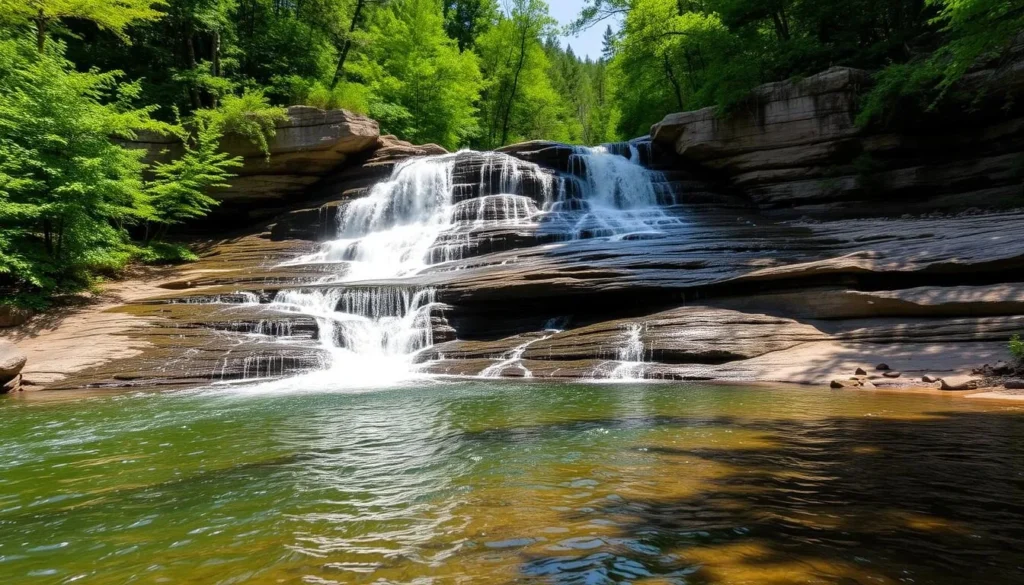 Little Manitou Falls at Pattison State Park Wisconsin showing the 31-foot twin waterfall