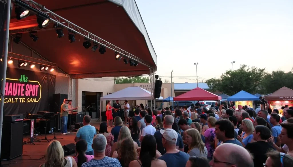Live concert at Haute Spot Venue in Cedar Park with crowd enjoying music Live concert at Haute Spot Venue in Cedar Park with crowd enjoying music