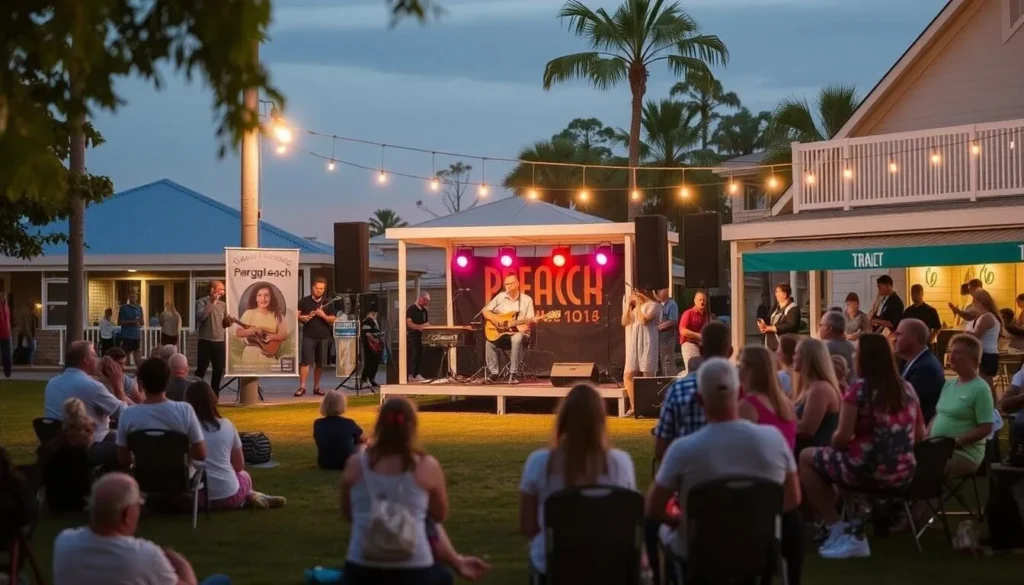 Live music performance at Peregian Beach village square with audience enjoying the show