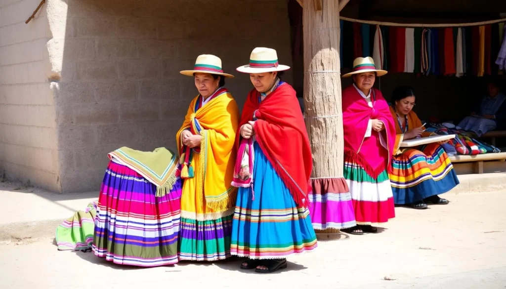 Local Aymara women in traditional dress on Isla del Sol