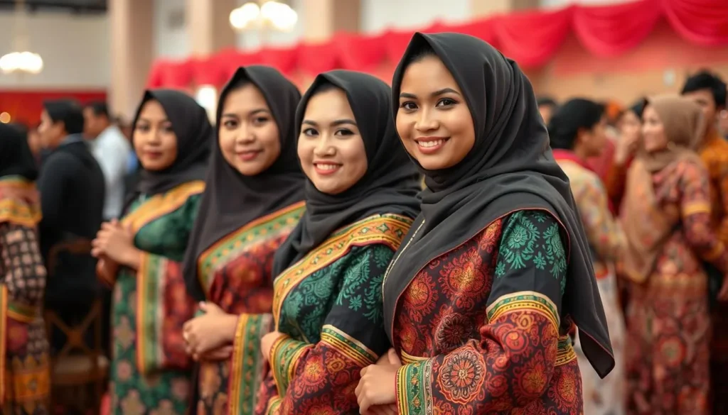 Local Indonesian women in traditional dress at a Surabaya cultural event