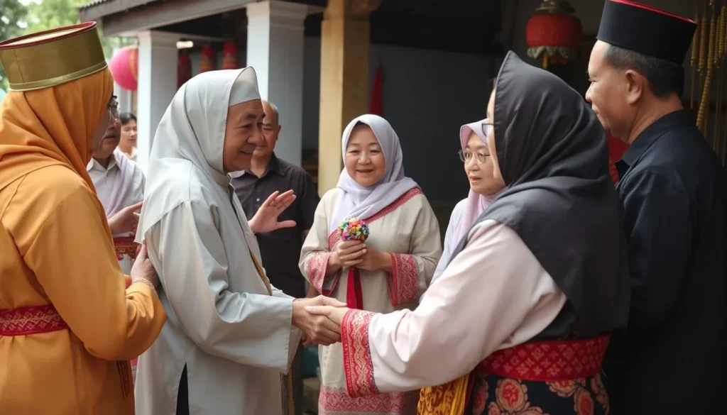 Local Lampung traditional welcome ceremony with residents in traditional attire