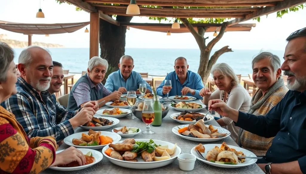 Local Lebanese family enjoying a traditional meal in Chekka