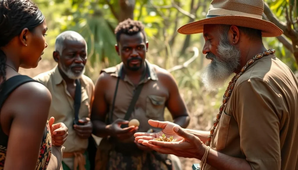 Local Malagasy guide explaining cultural traditions to tourists