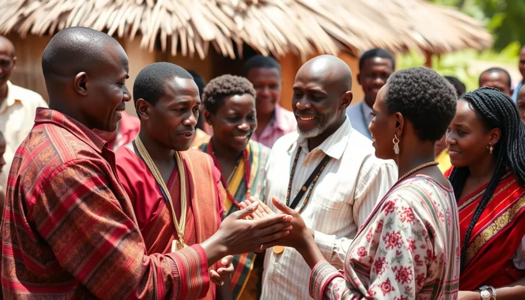 Local Malagasy people in Ambanja engaging in traditional greeting customs Local Malagasy people in Ambanja engaging in traditional greeting customs