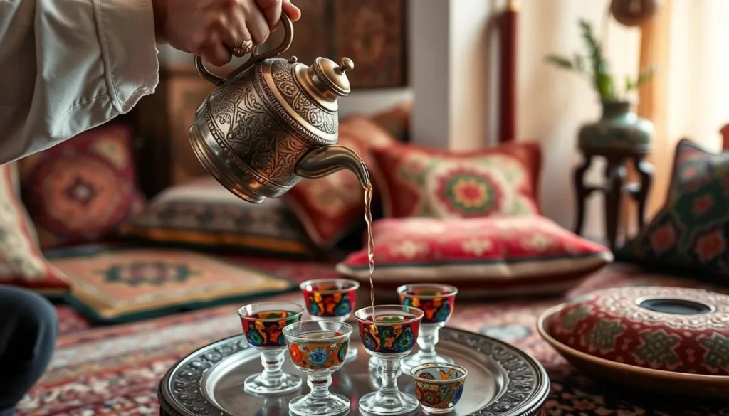 Local Moroccan mint tea ceremony in a traditional setting in Taroudant