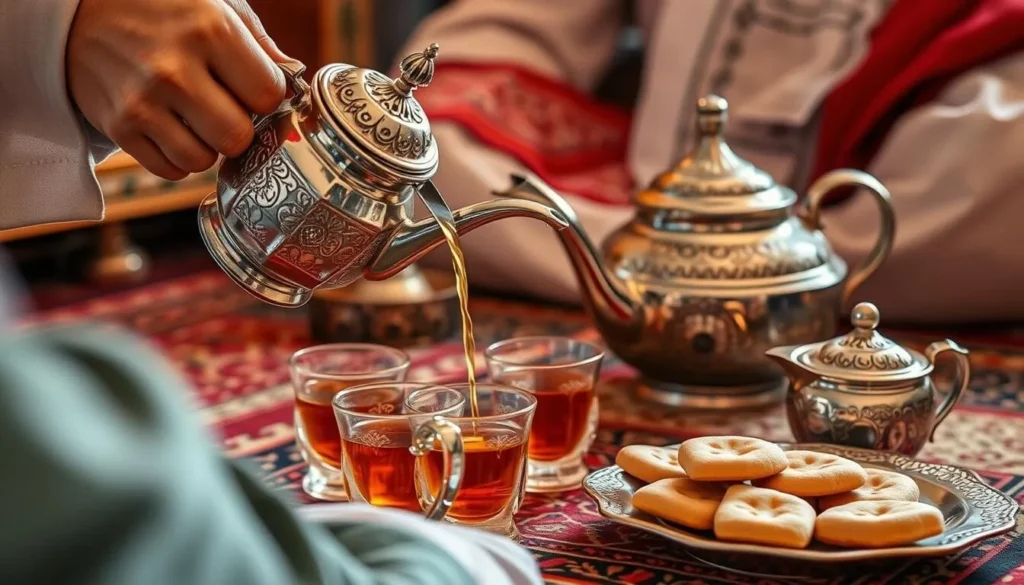 Local Moroccan tea ceremony in Kenitra with traditional mint tea being served