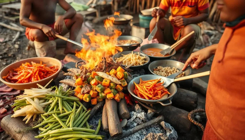 Local Papuan cuisine being prepared at a village near Puncak Jaya Local Papuan cuisine being prepared at a village near Puncak Jaya