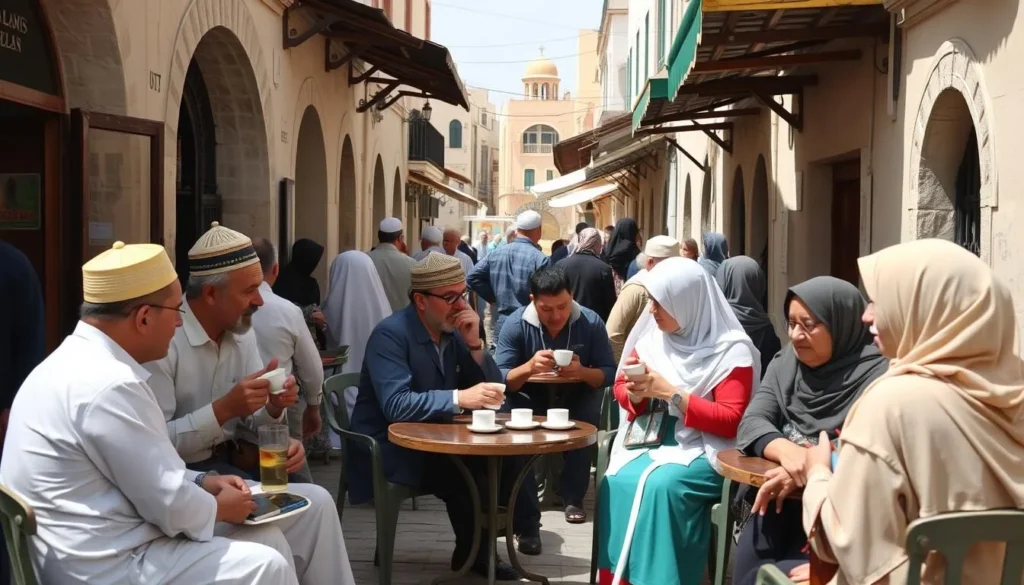 Local Tunisian cafe scene in Mahdia with people enjoying mint tea Local Tunisian cafe scene in Mahdia with people enjoying mint tea