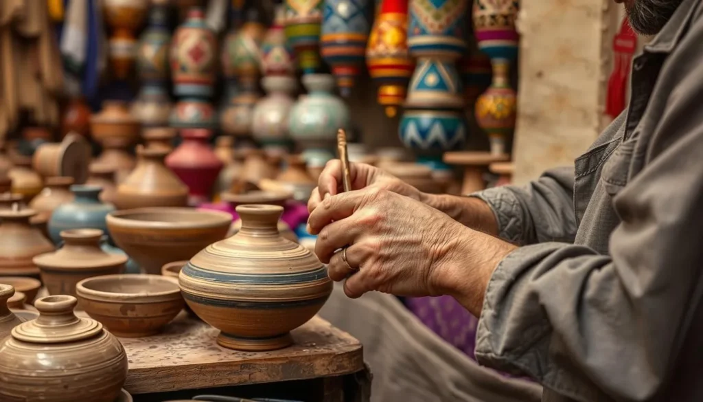 Local artisan creating traditional crafts in Ain Harrouda market