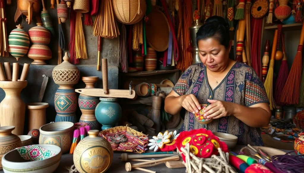 Local artisan creating traditional crafts in Paraty shop Local artisan creating traditional crafts in Paraty shop