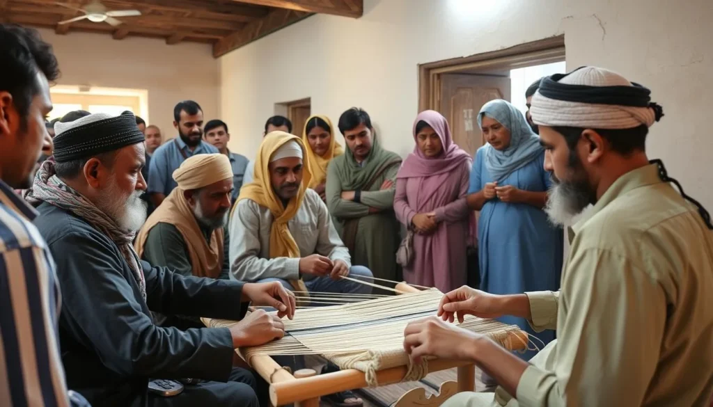 Local artisans demonstrating traditional Yemeni crafts at a cultural center in Shibam