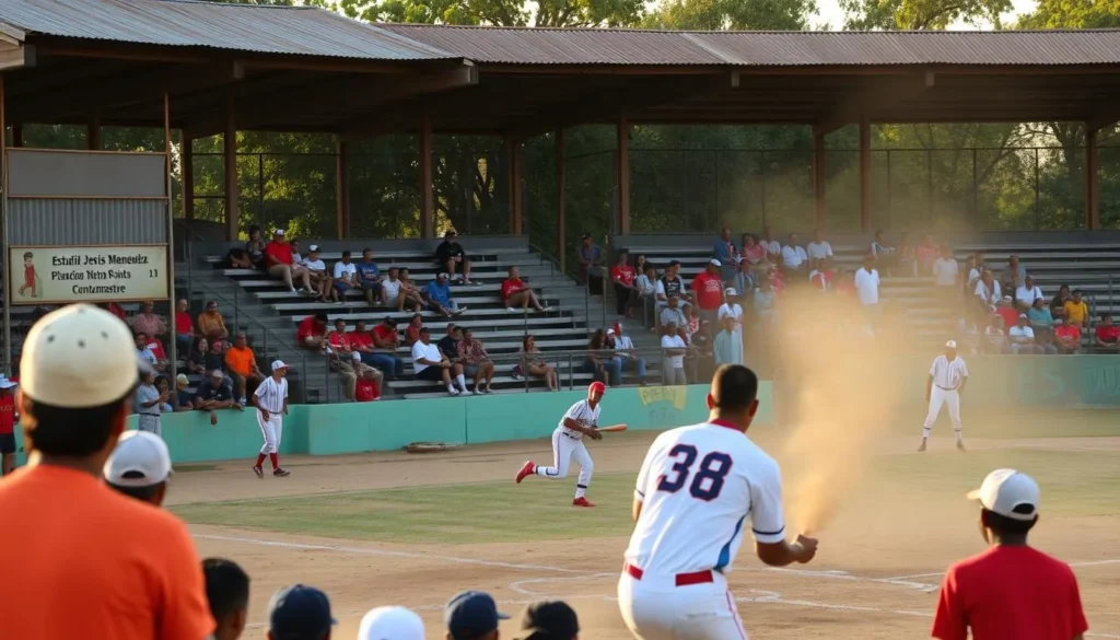 Local baseball game at Estadio Jesús Menéndez in Contramaestre with enthusiastic crowd Local baseball game at Estadio Jesús Menéndez in Contramaestre with enthusiastic crowd