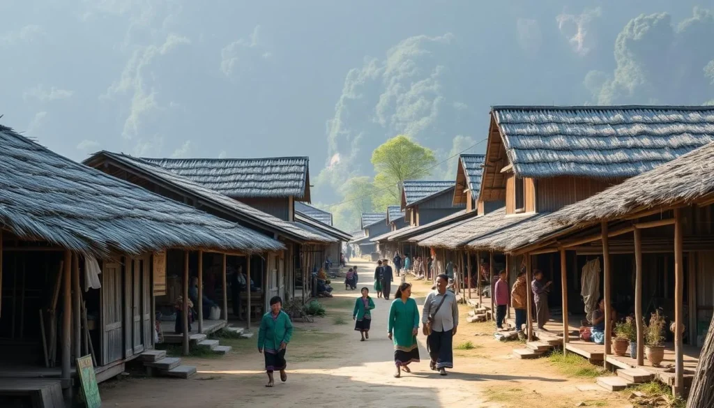 Local ethnic minority village near Nong Fa Lake with traditional houses