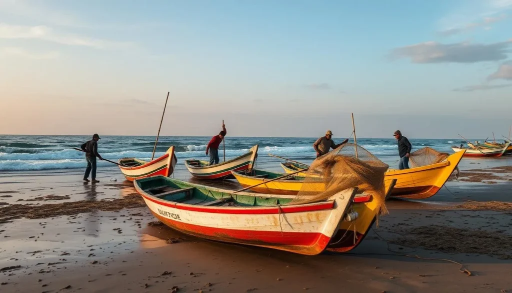 Local fishermen at work in Puerto Lopez Ecuador, representing the authentic cultural things to do and experience