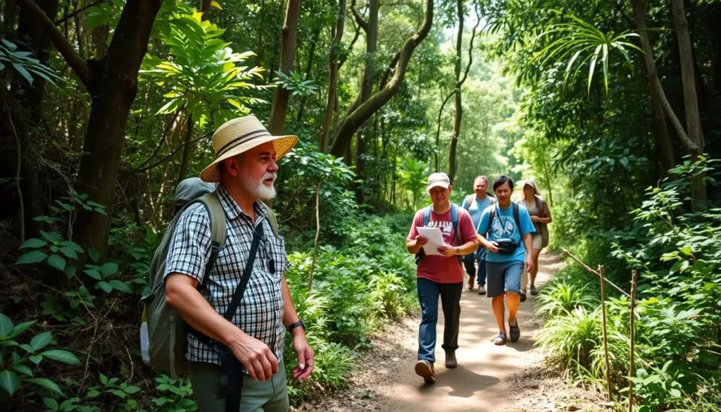 Local guide leading hikers through Sierra de Agalta National Park