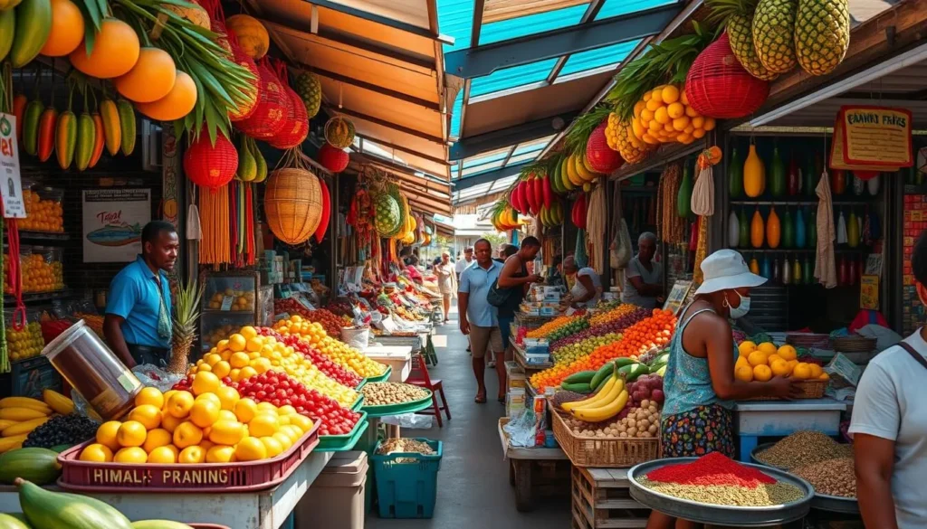 Local market in Fort-de-France, Martinique with fresh tropical fruits and spices - shopping experience among Martinique things to do